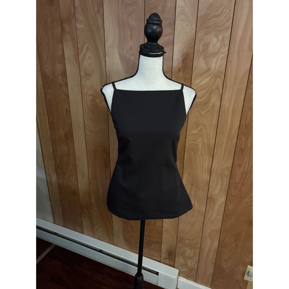 Ancosti Black Backless Square Neck Camisole Top Adjustable Straps Side Cut XS